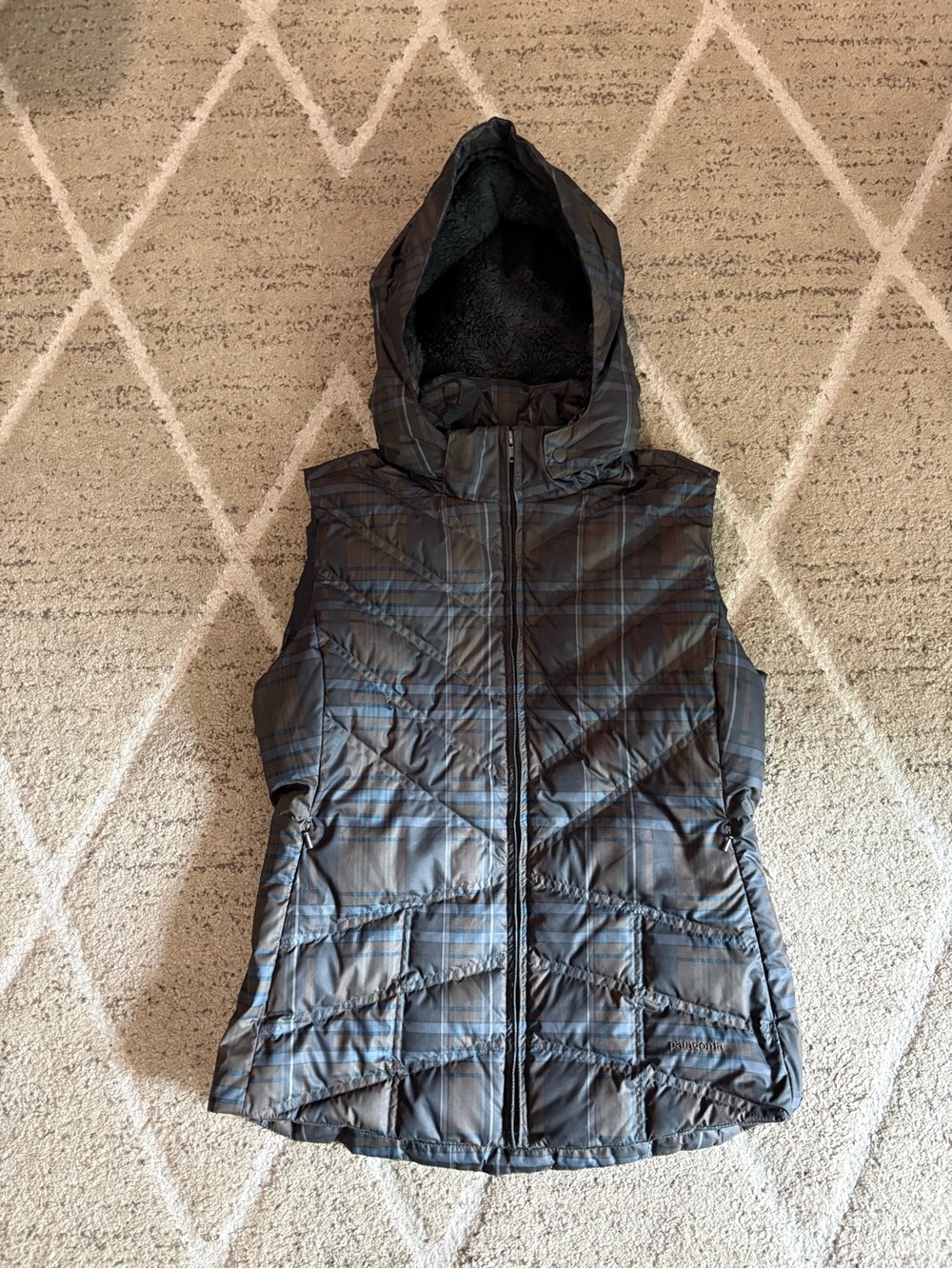 Patagonia Womens Quilted Down Puffer Vest Jacket Removable Hood Size Medium